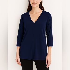 Lulu B Navy Blue V-Neck 3/4 Sleeve Stretch Top Size M